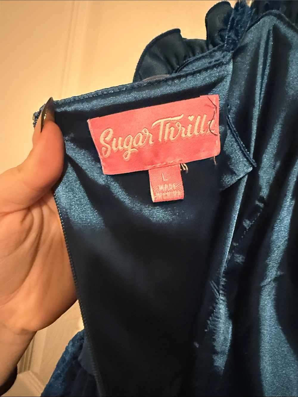 Blue Velvet Lace-Up Corseted party dress - Picture 3 of 3